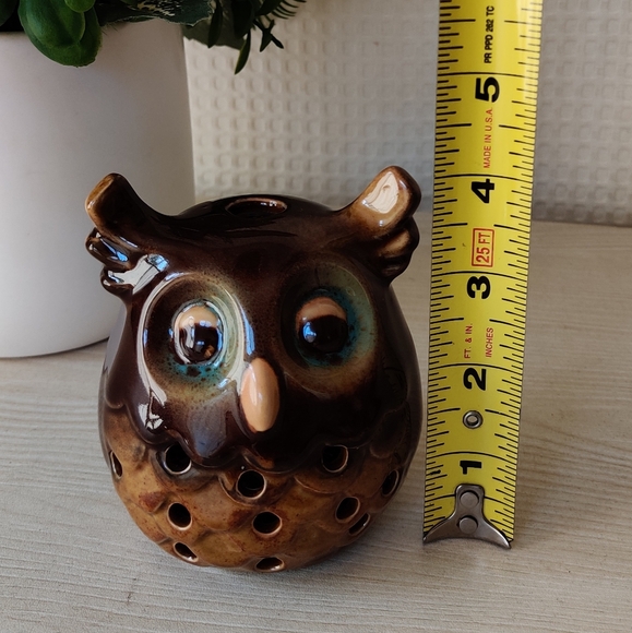 Brown Glazed Ceramic Owl Tea Light Candle Holder - Picture 8 of 8